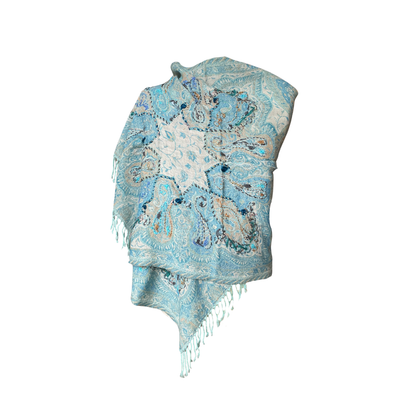 Châle en laine brodé Aishiteru Celestia – Sérénité Bleue