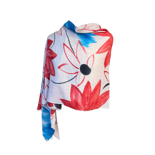 Aishiteru Liraya – Châle en cachemire, floraison peinte à la main
