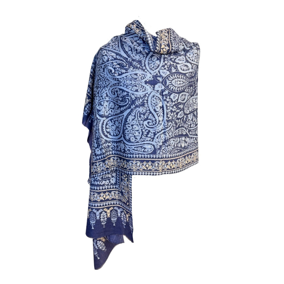 Aishiteru Nyvara Embroidered Cashmere Shawl – Midnight Arabesque