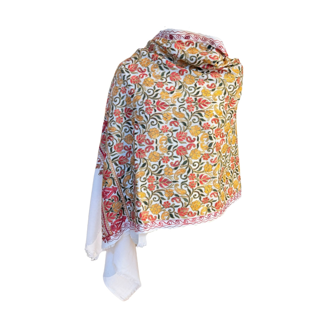 Aishiteru Orivelle Embroidered Wool Shawl – Heritage Bloom
