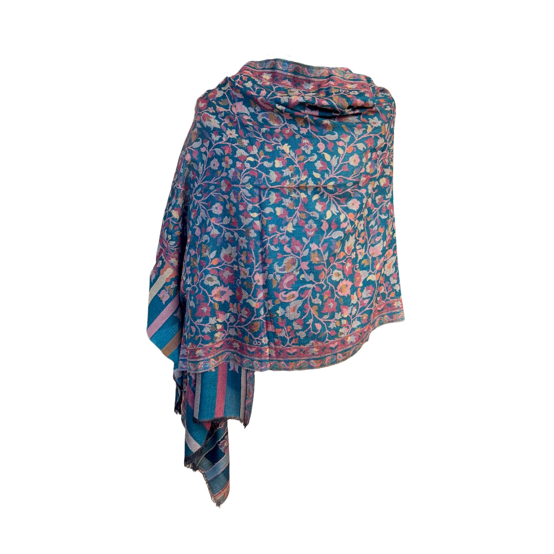 Aishiteru Anira Kani – Châle en cachemire tissé Kani, jardin turquoise