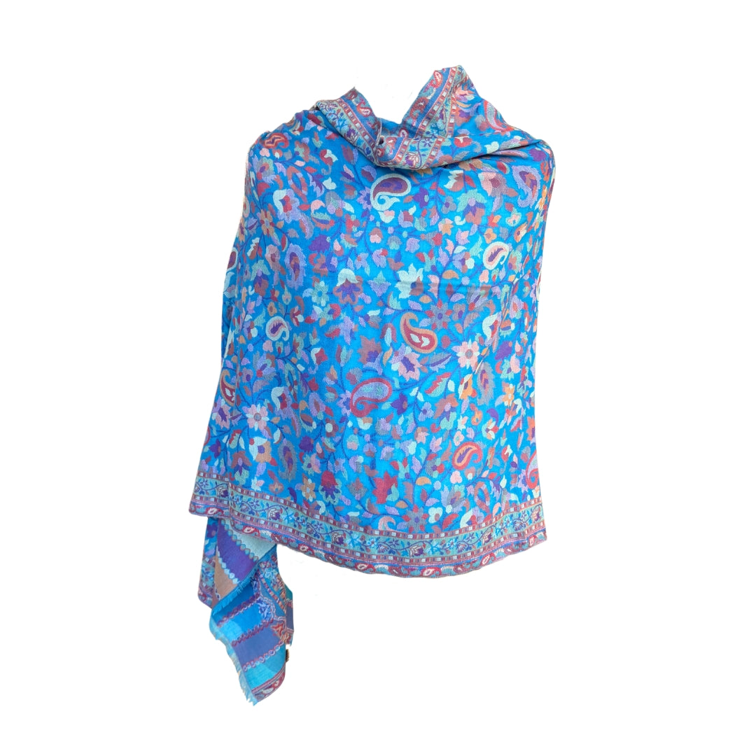 Aishiteru Lumeva Kani – Châle en cachemire tissé Kani, floraison turquoise