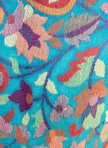 Aishiteru Lumeva Kani – Châle en cachemire tissé Kani, floraison turquoise