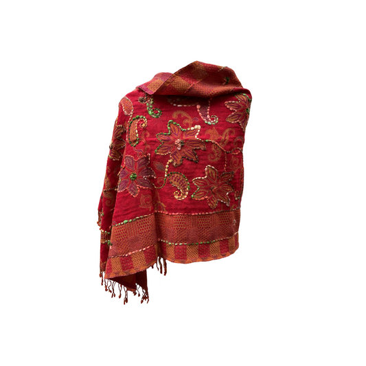 Châle en laine brodé Aishiteru Rubina – Floral artisanal