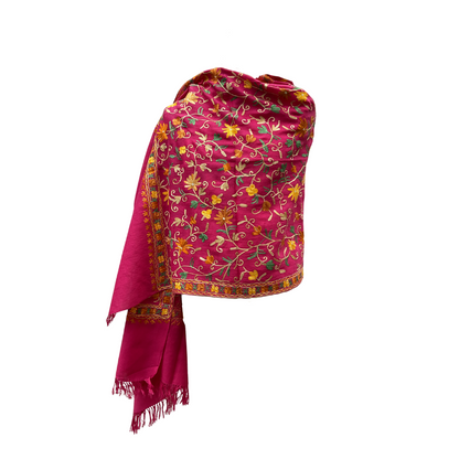 Châle en laine brodé Aishiteru Dahlia – Floral magenta