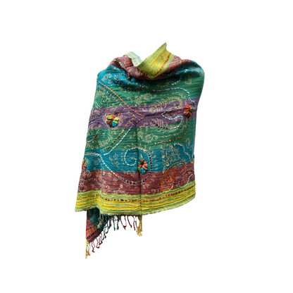 Châle en laine brodé Aishiteru Nirvana – Élégance bohème multicolore