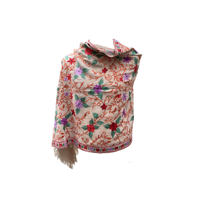 Châle en laine brodé Aishiteru Angelina – Floral ivoire