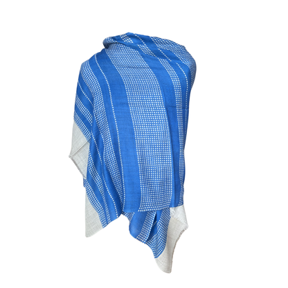 Aishiteru Écharpe en Cachemire Azure – Géométrie Raffinée en Bleu Profond