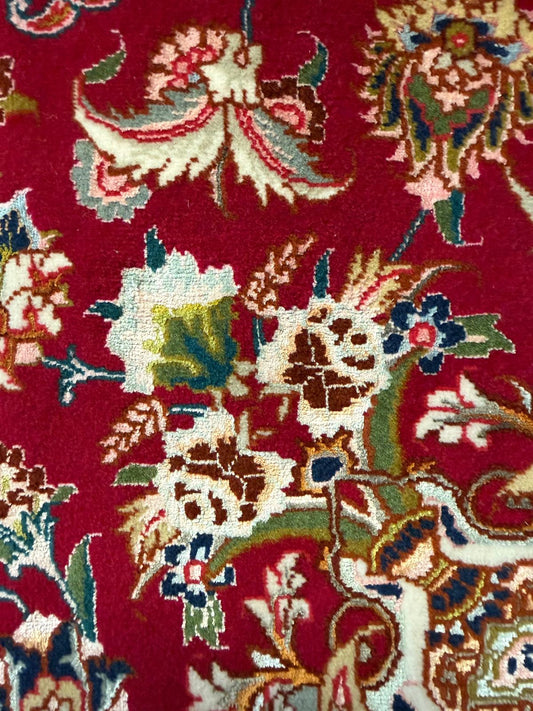 Alfombra persa excepcional – Medallón floral en lana y seda