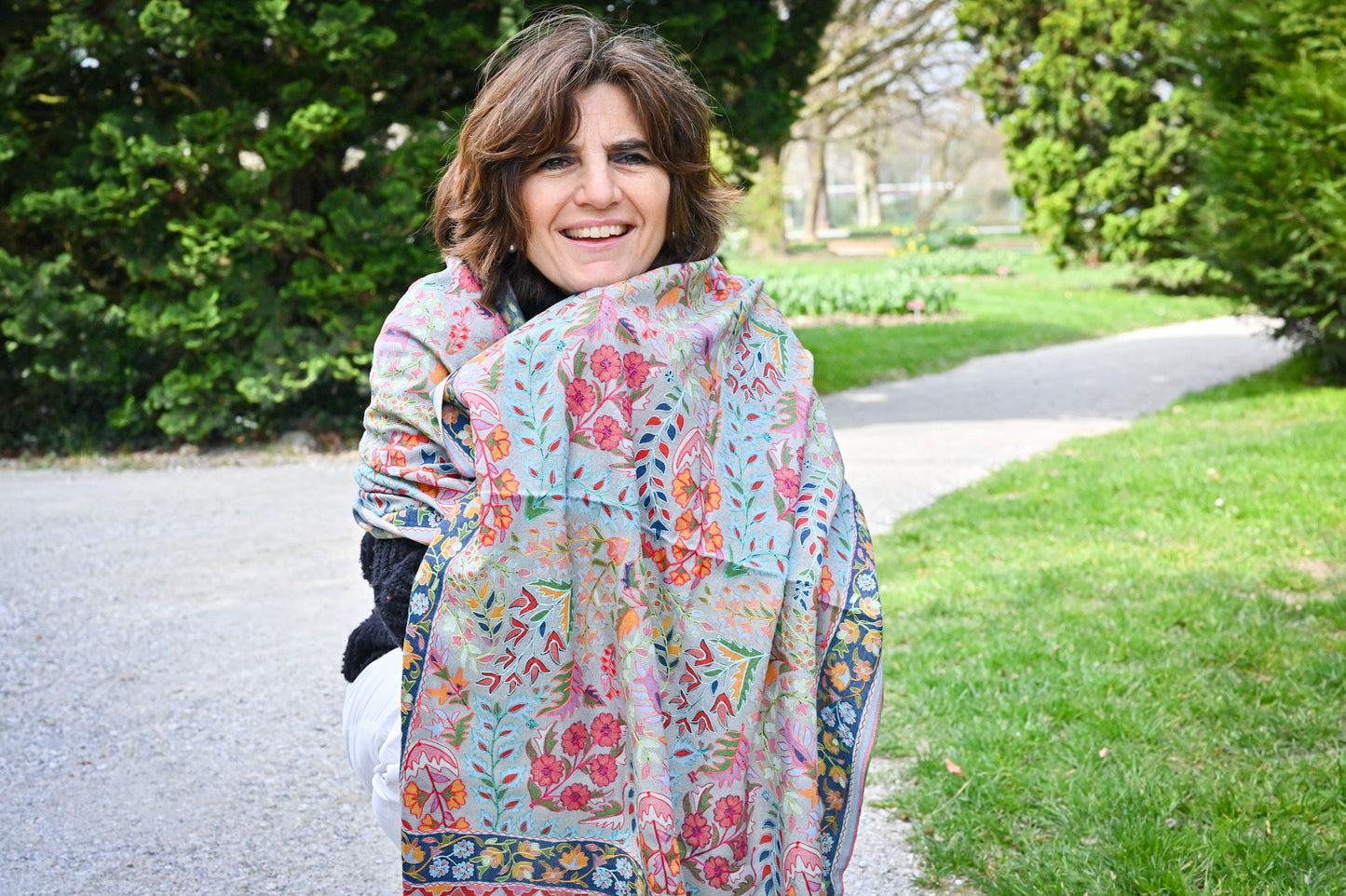 Embroidered Cashmere Sky Blue Eternal Garden