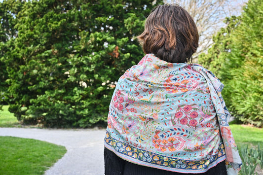Embroidered Cashmere Sky Blue Eternal Garden