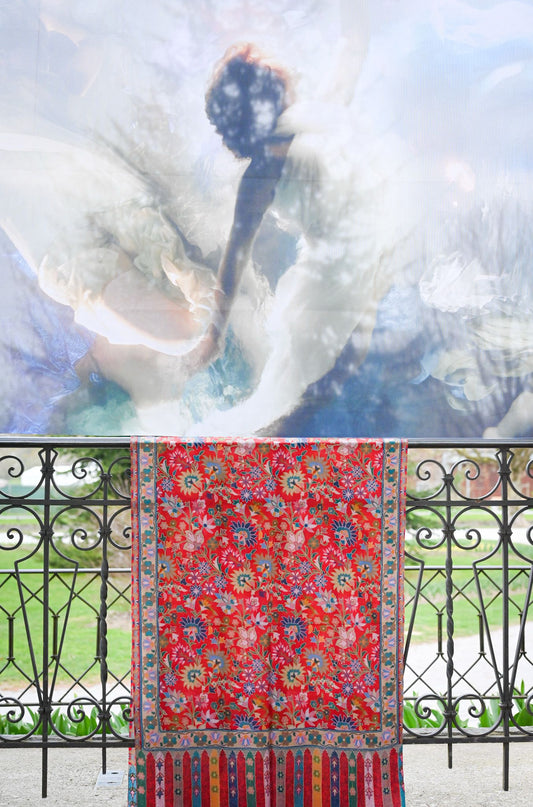 Embroidered Cashmere Red Eternal Garden